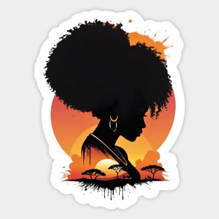 Black Woman Silhouette Africa Sunset retro vintage poster Sticker